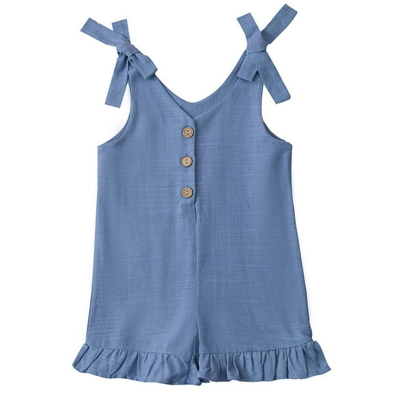 Zwiiyzr Toddler Girls Romper Spaghetti Straps Solid Color Ruffled Short Jumpsuit Playsuit One-Piece Summer Clothes 1-6T Blue