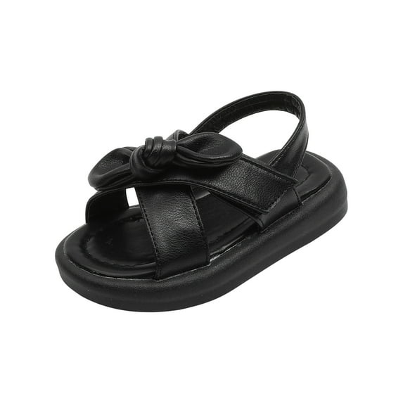 Zwiiyzr Toddler Girls Shoes 15 Months-8 Years Slingback Sandals Baby Cute Trendy Solid Color Bow Non-Slip Soft Sole Beach Sandals Black