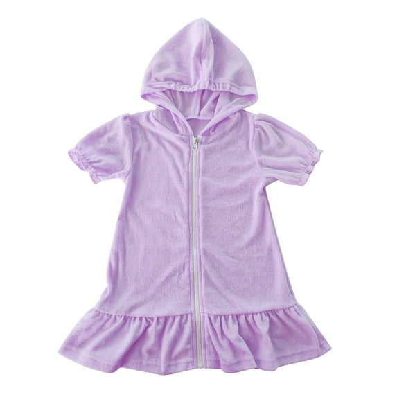 Zwiiyzr Toddler Girls Solid Swimsuit Cover Up Hooded Kids Coverup Zip-Up Beach Bathing Suit Robe, 2-11 Years, Purple