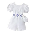thumbnail image 1 of Zwiiyzr Toddler Girls Summer Jumpsuits Crewneck Ribbed Romper Puff Short Sleeve High Waist Shorts Jumpsuit with Bag 18M-6Y White, 1 of 9
