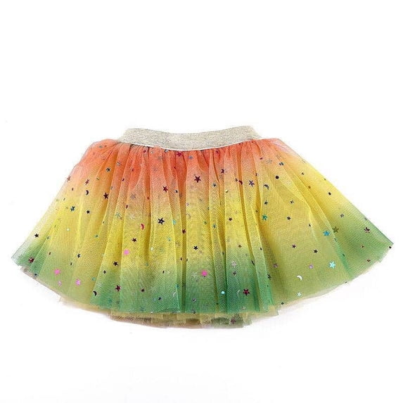 Lovskoo Toddler Girls Tulle Tutu Skirt Sequin Skirt Children Rainbow Yarn Skirt Dance Performance Skirt Baby Clothes Yellow