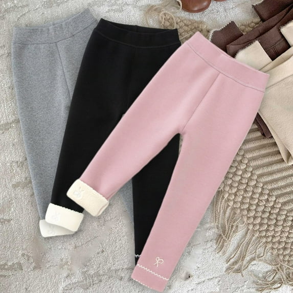 Zwiiyzr Toddler Girls Winter Leggings Fleece Lined Tights Footless Elastic Cotton Full Length Pants for 1-8 Years Old Pink