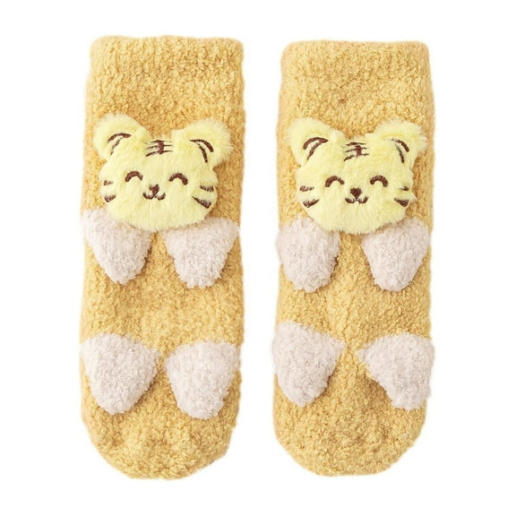 Zwiiyzr Toddler Infant Baby Boys Girls Slipper Socks 0-6 Years Winter Woolly Socks Fleece Fluffy Warm Three Dimensional Cute Knee High Stockings Sock Yellow