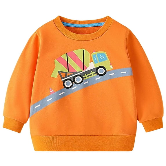 Zwiiyzr Toddler Kids Baby Boys Crewneck Pullover Sweatshirt Solid Color Tops Fall Winter Clothes 3-8 Years Orange