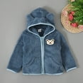 thumbnail image 1 of Zwiiyzr 2024 Toddler Kids Baby Boys Girls Cute Bear Ear Fleece Hooded Jacket Coat Solid Color Winter Keep Warm Zipper Coat Outerwear Blue for 6-12 Months, 1 of 9