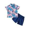 thumbnail image 1 of Zwiiyzr Toddler Kids Baby Boys Summer Clothes Trendy Tropical Print Cute Short Sleeve Stripe Print Casual Shorts Set 1-5T Pink, 1 of 9