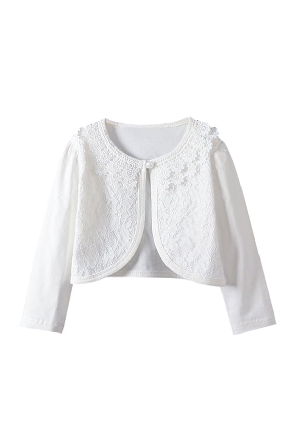 Toddler Kids Baby Girls Lace Princess Cardigan Shawl Top Coat Trendy Cute Solid Color Long Sleeved Cardigan Baby Winter Clothes White