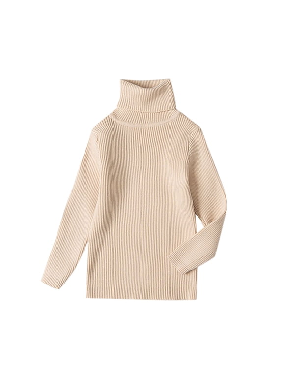 Lovskoo Toddler Kids Baby Knit Turtleneck Sweater High Neck Top Soft Solid Warm Sweater Crochet Pullover Knit Sweater Fall Winter Sweater Baby Clothes Beige