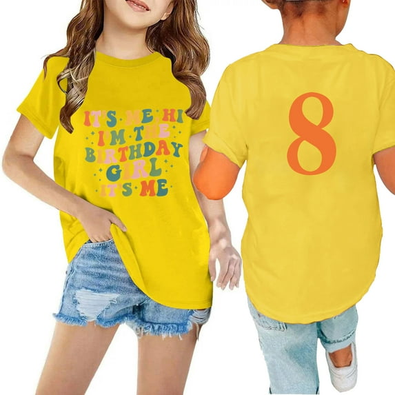 Zwiiyzr Toddler Kids Boys Girls Birthday Shirt 3Th 4Th 5Th 6Th 7Th 8Th 9Th 10Th Year Old Print T-Shirt Fashion Round Neck Print Short Sleeve Tops 3-10Y Yellow
