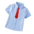 thumbnail image 1 of Zwiiyzr Toddler Kids Boys Short Sleeve Dress Shirt Gentleman's School Uniform Shirt Fashion Short Sleeve Solid Color Shirt Blue - Red Tie, 1 of 5