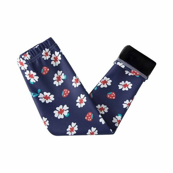 Zwiiyzr Toddler Kids Girls Fleece Lined Leggings Baby Fall Winter Warm Elastic Pants Printed Brushed Casual Leggings Navy