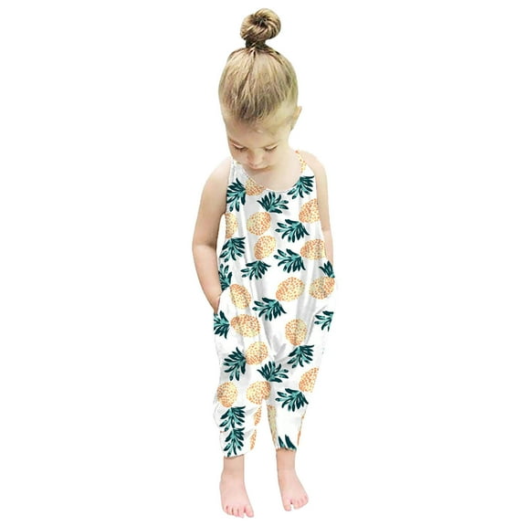 Zwiiyzr Toddler Kids Girls Summer Sleeveless Romper Trendy Cute Flower Print Romper Jumpsuit for 1-6 Years White