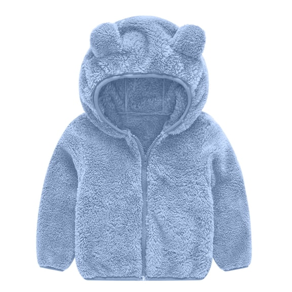 Lovskoo Toddler Baby Boys Girls Solid Hooded Jacket Fleece Cute Bear Ears Hoodie Fuzzy Warm Clothes Sweaters Outerwear Blue