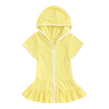 Zwiiyzr Toddler Little Girls Swim Cover Up Kids Swimsuit Coverup Terry Zip-Up Beach Bathing Suit Wraps 1-8 Years Yellow