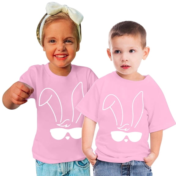 Zwiiyzr 2024 Toddler T-Shirt Bunny Face Doodle Easter Spring Time Flowers Great Gift Idea Easter Eggs Candy Basket Cotton Tail Pink-140