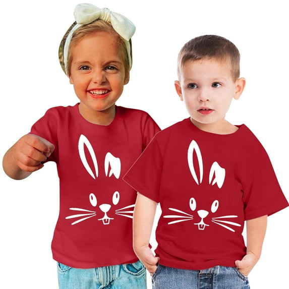 Zwiiyzr 2024 Toddler T-Shirt Bunny Face Doodle Easter Spring Time Flowers Great Gift Idea Easter Eggs Candy Basket Rabbit Cotton Tail Red-140