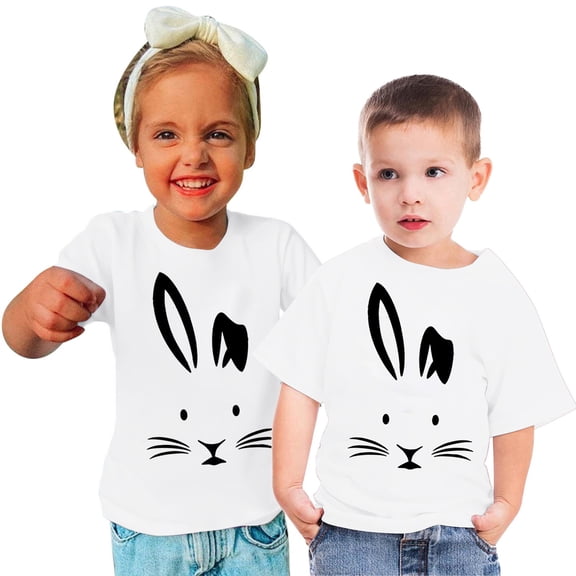 Zwiiyzr 2024 Toddler T-Shirt Bunny Face Doodle Easter Spring Time Flowers Great Gift Idea Easter Eggs Candy Basket Rabbit Cotton Tail White-110