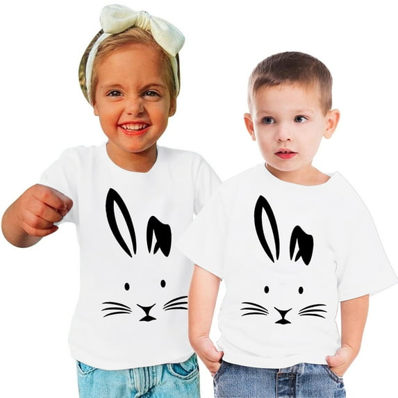 Zwiiyzr 2024 Toddler T-Shirt Bunny Face Doodle Easter Spring Time Flowers Great Gift Idea Easter Eggs Candy Basket Rabbit Cotton Tail White-110
