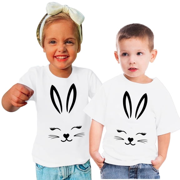Zwiiyzr 2024 Toddler T-Shirt Bunny Face Doodle Easter Spring Time Flowers Great Gift Idea Easter Eggs Candy Basket Rabbit Cotton Tail White-110