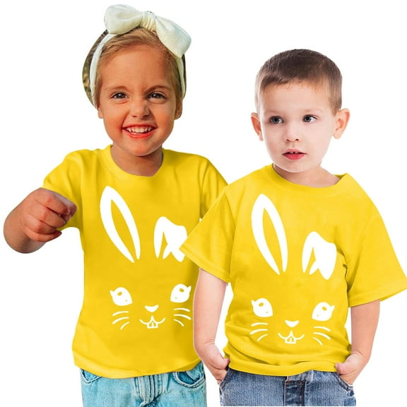 Zwiiyzr 2024 Toddler T-Shirt Bunny Face Doodle Easter Spring Time Flowers Great Gift Idea Easter Eggs Candy Basket Rabbit Cotton Tail Yellow-130