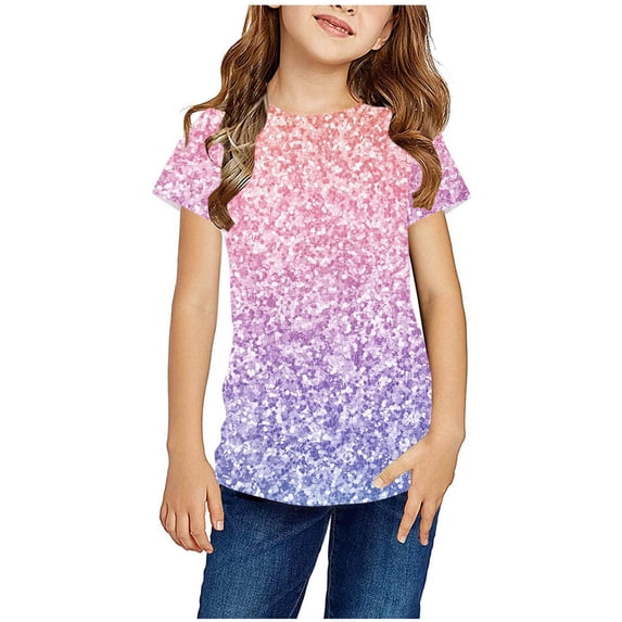 Zwiiyzr 2024 Toddler Tops Short Sleeve Round Neck Pullover Top Plus Size Loose Blouses Casual Summer Satin Graphic Tee Shirts Purple-13-14 Years