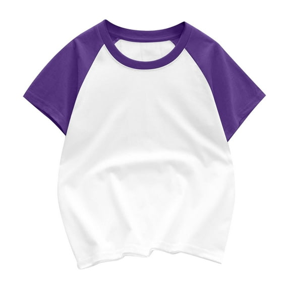 Zwiiyzr Toddlers' Girls and Boys Cotton Short Sleeve T-Shirt Color Block Crewneck Basic Tees Solid Summer Tops T-Shirt for Kids 3-12 Years Purple