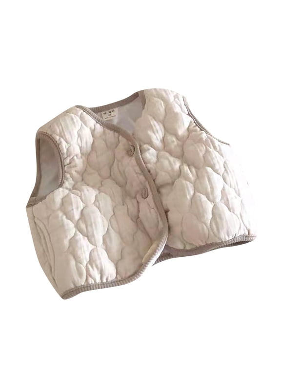 Toddller Baby Girls Boys Quilted Vest Sleeveless Jacket Button Up Waistcoat Kids Fall Winter Clothes for 0-4 Years White
