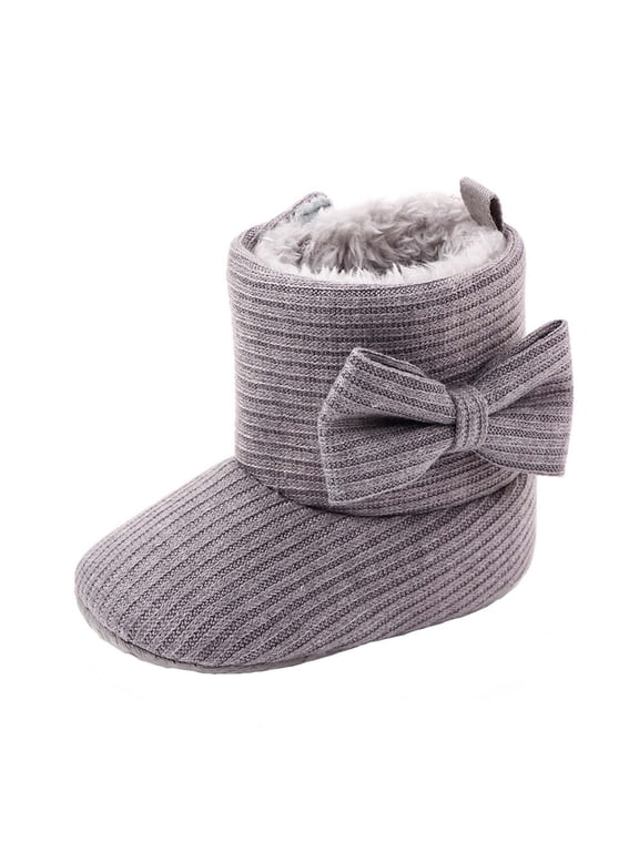 Lovskoo Unisex Baby First Walking Shoes 0-12 Months Infant Snow Booties Winter Toddler Boys Girls Bow Thicken Velvet Snow Booties Gray