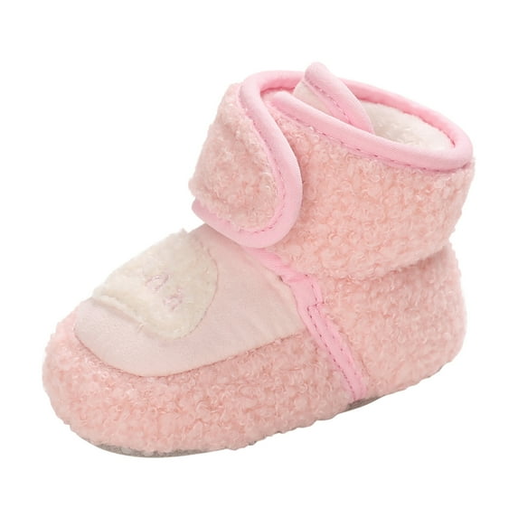 Zwiiyzr 2025 Unisex Baby First Walking Shoes 0-12 Months Infant Snow Booties Winter Toddler Boys Girls Fleece Soft Soled Shoes Booties Pink