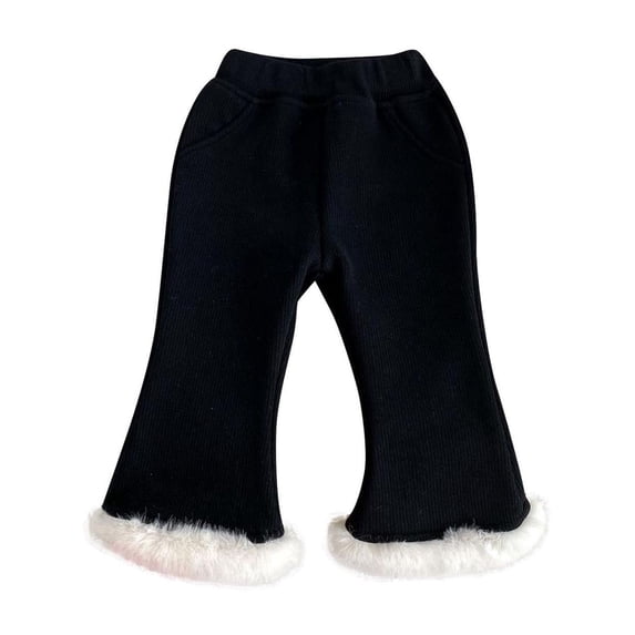Zwiiyzr Winter Girls Winter Fleece Lined Flare Pants Toddler Kids Warm Thick Casual Thermal Pants Fleece Pants 0-3T Black