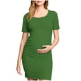 thumbnail image 1 of Zwiiyzr 2025 Women's Maternity Dress Solid Color Slim Short Sleeve Tank Dresses Scoop Neck Pregnancy Bodycon Dress for Casual Wear Green, 1 of 1