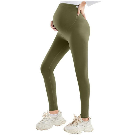 Zwiiyzr 2025 Women's Maternity Leggings Over The Belly Soft Workout Pregnancy Yoga Pants Olive Green