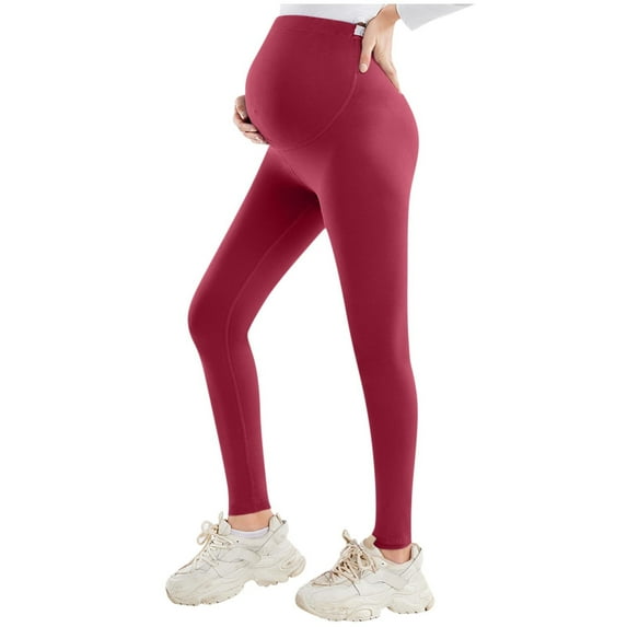 Zwiiyzr 2025 Women's Maternity Leggings Over The Belly Soft Workout Pregnancy Yoga Pants Red