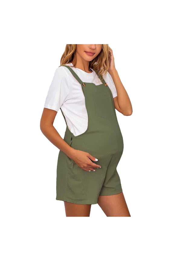 2025 Women's Maternity Overalls Shorts Pregnancy Solid Color Adjustable Waist Solid Color Jumpsuit Rompers Green