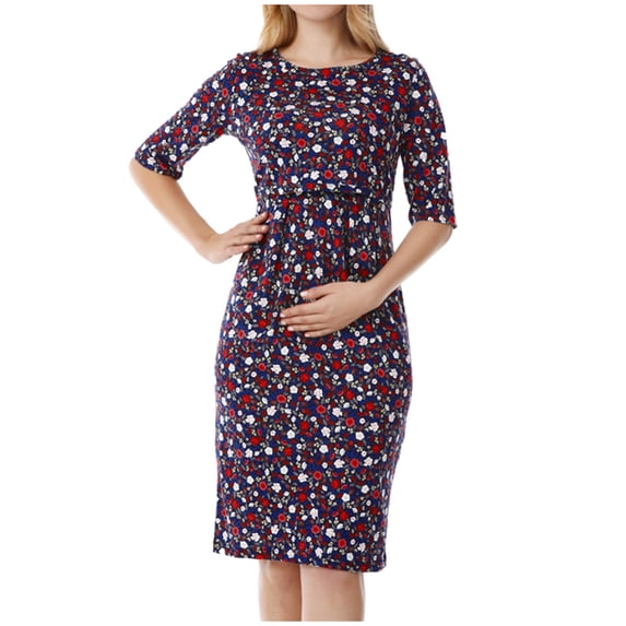 Zwiiyzr 2024 Womens 2024 Half Sleeve Summer Floral Maternity Dresses Nursing Gown Breastfeeding Clothes Claret-M