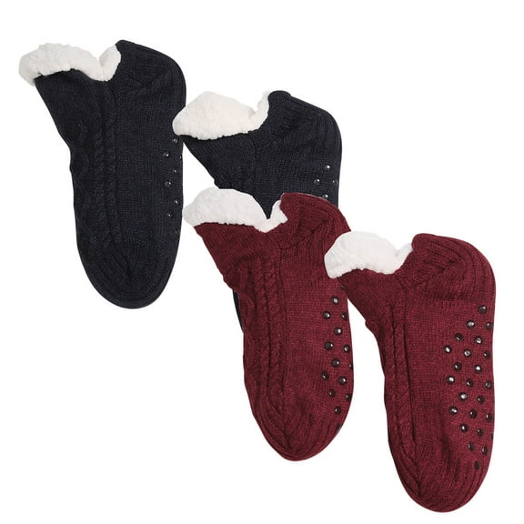 Zwiiyzr 2PC Toddler Kids Boys and Girls Winter Kids Fuzzy Slipper Socks Thickening Snow Socks Plush Warm Non Slip Socks Gifts for Christmas Wine