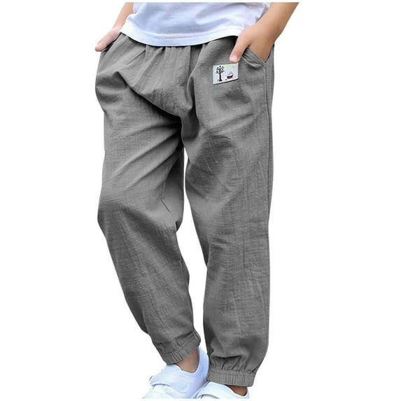 Zwiiyzr 3-10Y Toddler Baby Girls Boys Cotton Pants Elastic Waist Soft Harem Bloomers Summer Fall Long Pants Gray