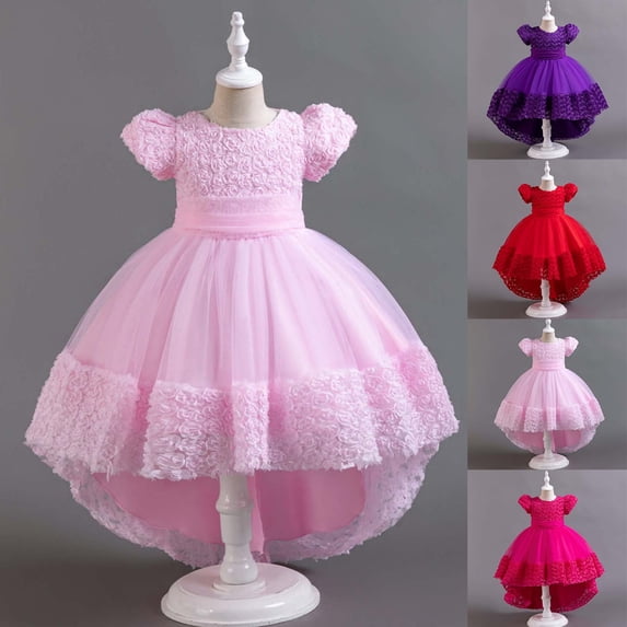 Zwiiyzr Girls Princess Sparkle Tulle Dress Flower Rose Train A-Line Wedding Party Ball Gown