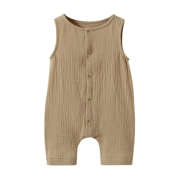 Zwiiyzr 3-12M Baby Boys Girls Romper Jumpsuits Sleeveless Solid Color One Piece Clothes Sets Khaki