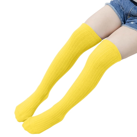 Zwiiyzr 3-12Y Girl's Knee High Socks Over Calf Kids Overknee Stockings Solid Color Girls Socks Yellow