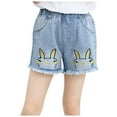 thumbnail image 1 of Zwiiyzr 3-14 Years Girls Cute Denim Shorts Spring and Summer Cute Print Pocket Elastic Waist Comfy Shorts Jeans Light Blue, 1 of 3