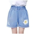 thumbnail image 1 of Zwiiyzr 3-14 Years Girls Cute Denim Shorts Spring and Summer Cute Print Pocket Elastic Waist Comfy Shorts Jeans Light Blue, 1 of 4