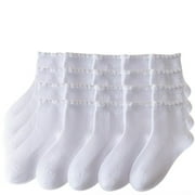 ZWIIYZR 3-14Years 10 Pairs Ruffle Socks for Girls Kids Cute Solid Color Breathable School Uniform Crew Socks White