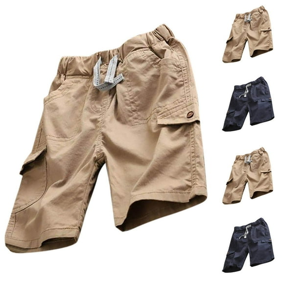 Zwiiyzr 3-15Y Kids Boys Half Cargo Shorts Summer Solid Color Loose Kids Cargo Pants Casual Shorts for Boys Comfortable Summer Khaki