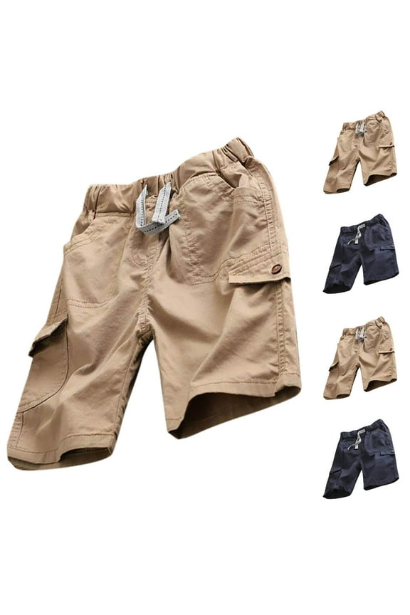 Zwiiyzr 3-15Y Kids Boys Half Cargo Shorts Summer Solid Color Loose Kids Cargo Pants Casual Shorts for Boys Comfortable Summer Khaki