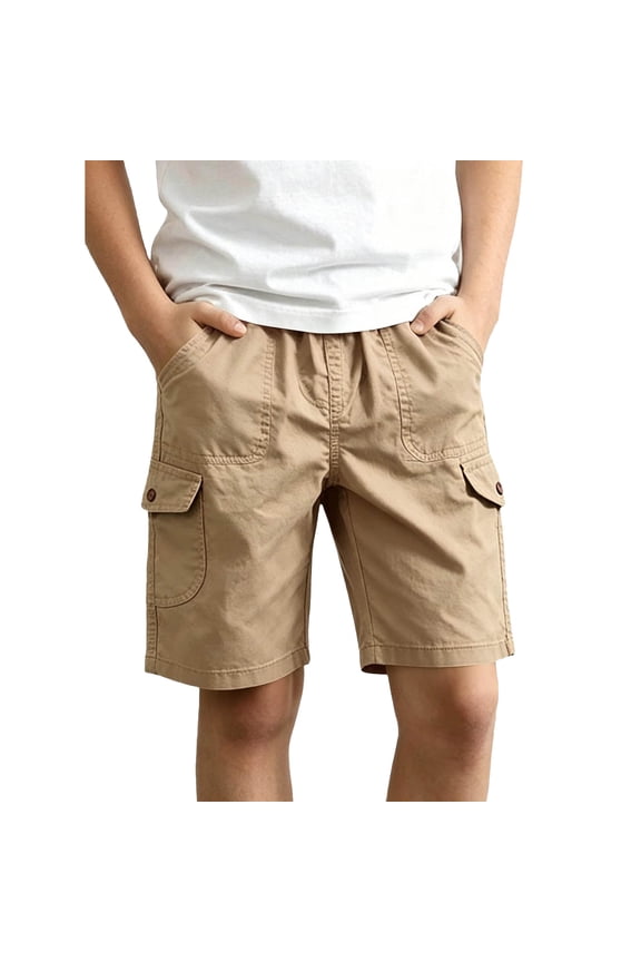 Zwiiyzr 3-15Y Kids Boys Half Cargo Shorts Summer Solid Color Loose Kids Cargo Pants Casual Shorts for Boys Comfortable Summer Khaki