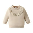 thumbnail image 1 of Zwiiyzr 3-18M Baby Girl Clothes Crew Neck Sweatshirt Pullover Long Sleeve Solid Color Lace Trim Casual Loose Top Shirt Fashion 2024 Fall Clothes Beige, 1 of 7