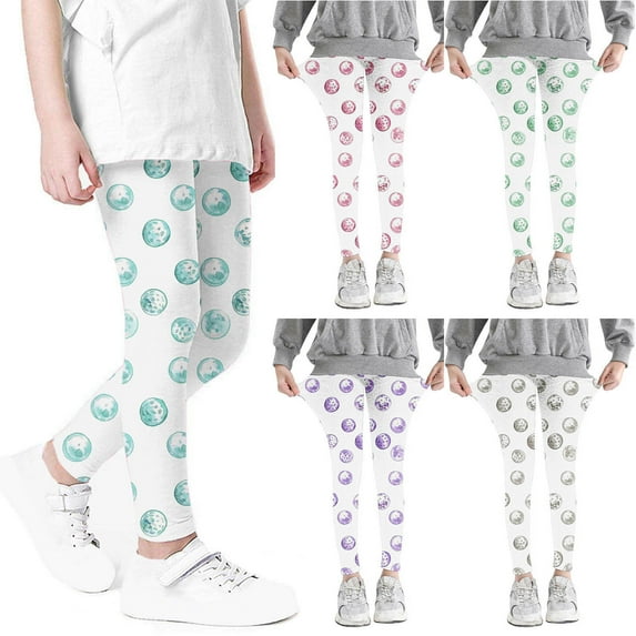 Zwiiyzr 3-8Y Girls Circular Printed Pants High Waist Stretchy Soft Tights Kids Summer Leggings for School Wearing Green