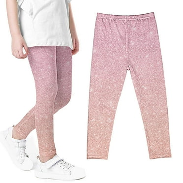 Zwiiyzr 3-8Y Girls Leggings Sparkly Shiny Leggings Pants High Waist Stretchy Soft Tights Kids Summer Leggings for School Wearing Pink