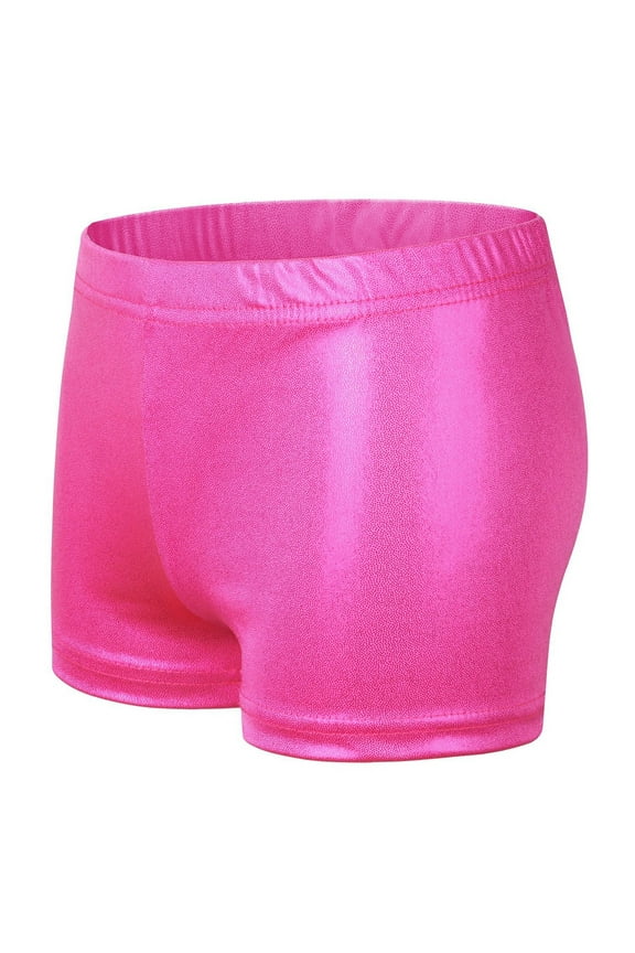 3-9 Years Girls Dance Short for Gymnastics Athletic Shorts Sparkle Glitter Tumbling Bottoms Hot Pink